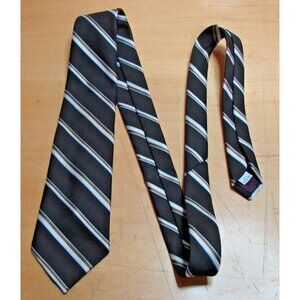 Gerard Philippe Necktie Mens Brown White Tan Striped Polyester Office Formal Vtg